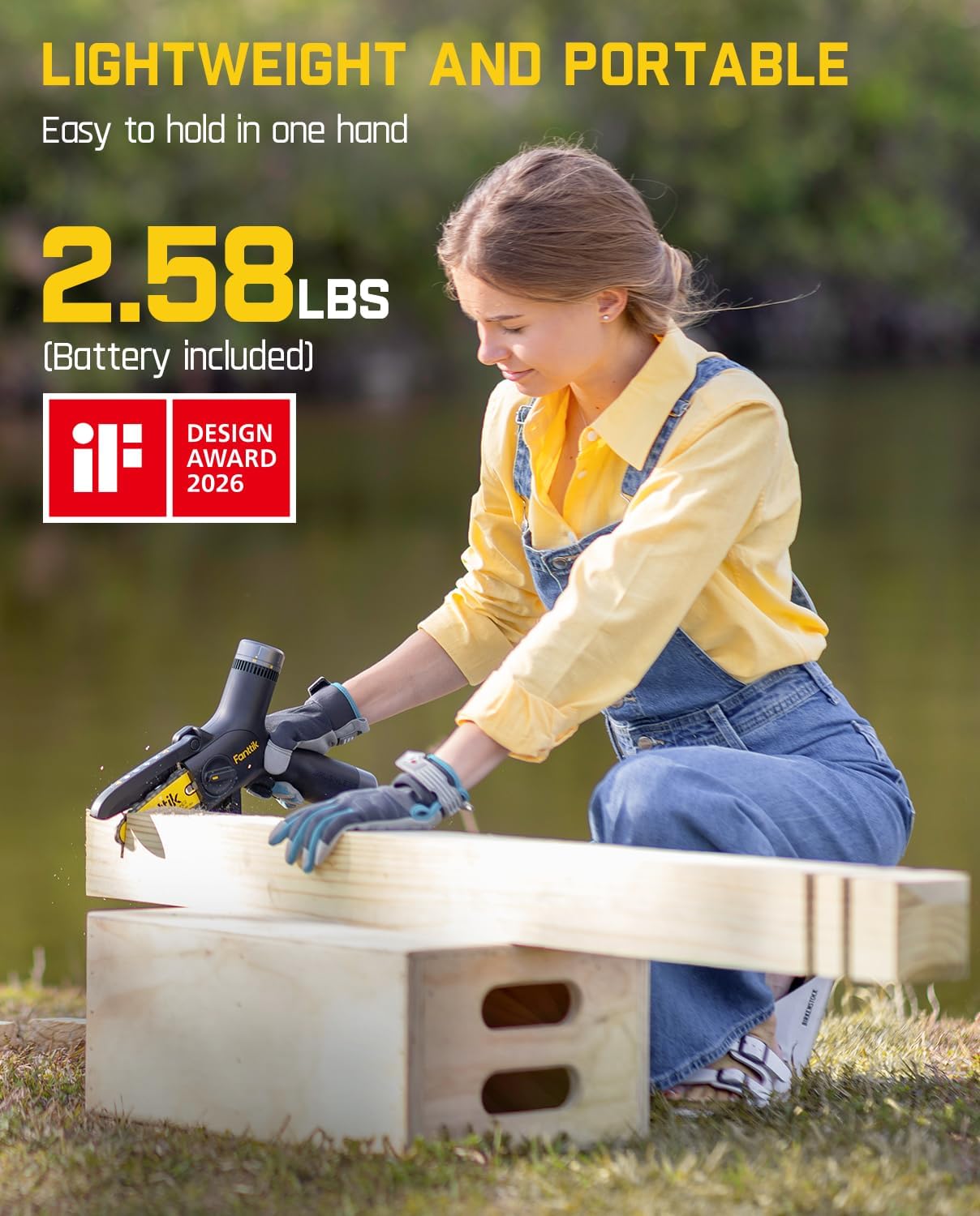 Fanttik TurboLite W10 APEX External Rotor Brushless Motor Mini Chainsaw Cordless with 3 Speed Adjustment, Type-C Fast Charging, LED Light for Tree Wood, Tools for Household and Garden