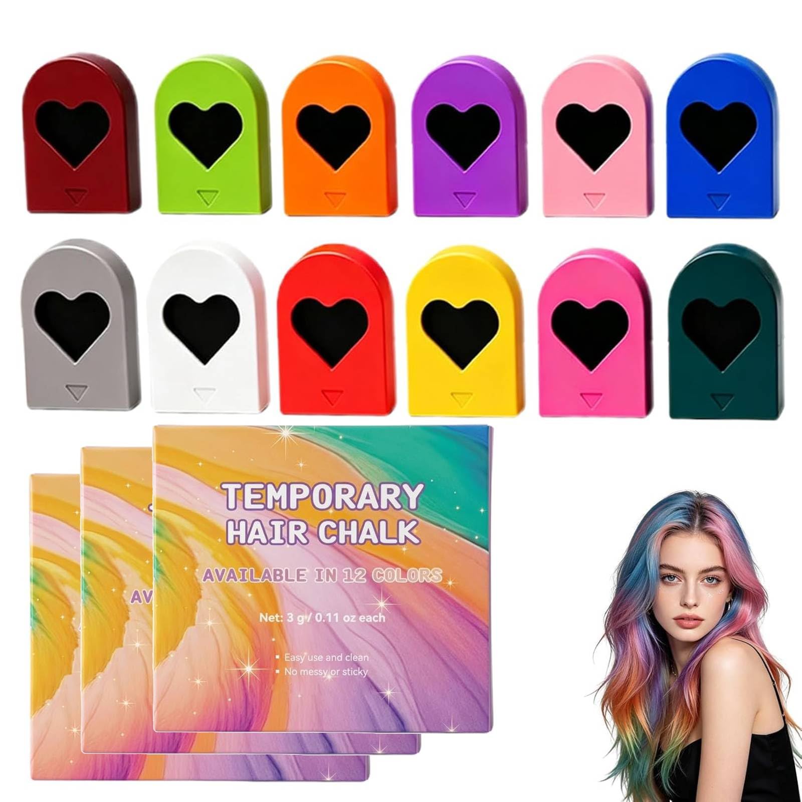 Lot de 12 Craie Cheveux Colorées, Teinture Temporaire pour Cheveux，3 Kit