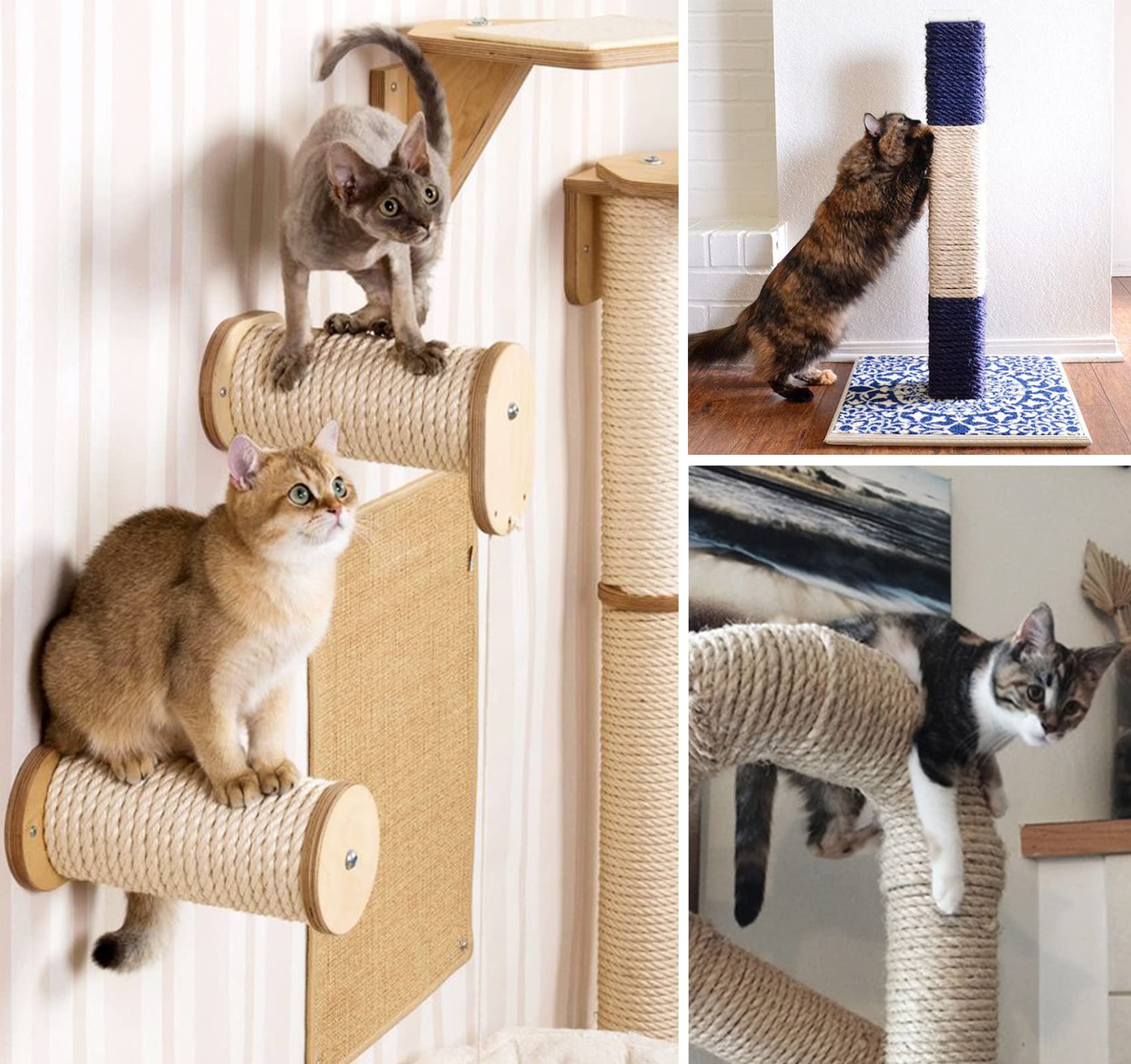Corda in sisal naturale, 8 x 60 m, naturale bianco, sostituzione corda Antico per gatti con una coppia di guanti di protezione per tiragraffi gatti, l'albero a gatto, Vaso da fiori da giardino