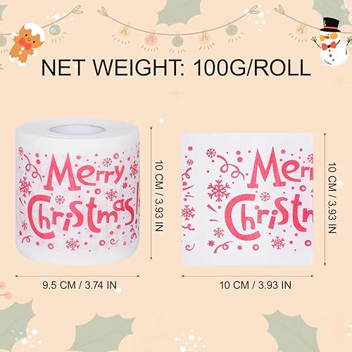 Vista 8 de COHEALI 5 rollos de papel higiénico con texto en inglés "Merry Christmas" con diseño de Papá Noel, toallas de papel desechables con diseño temático