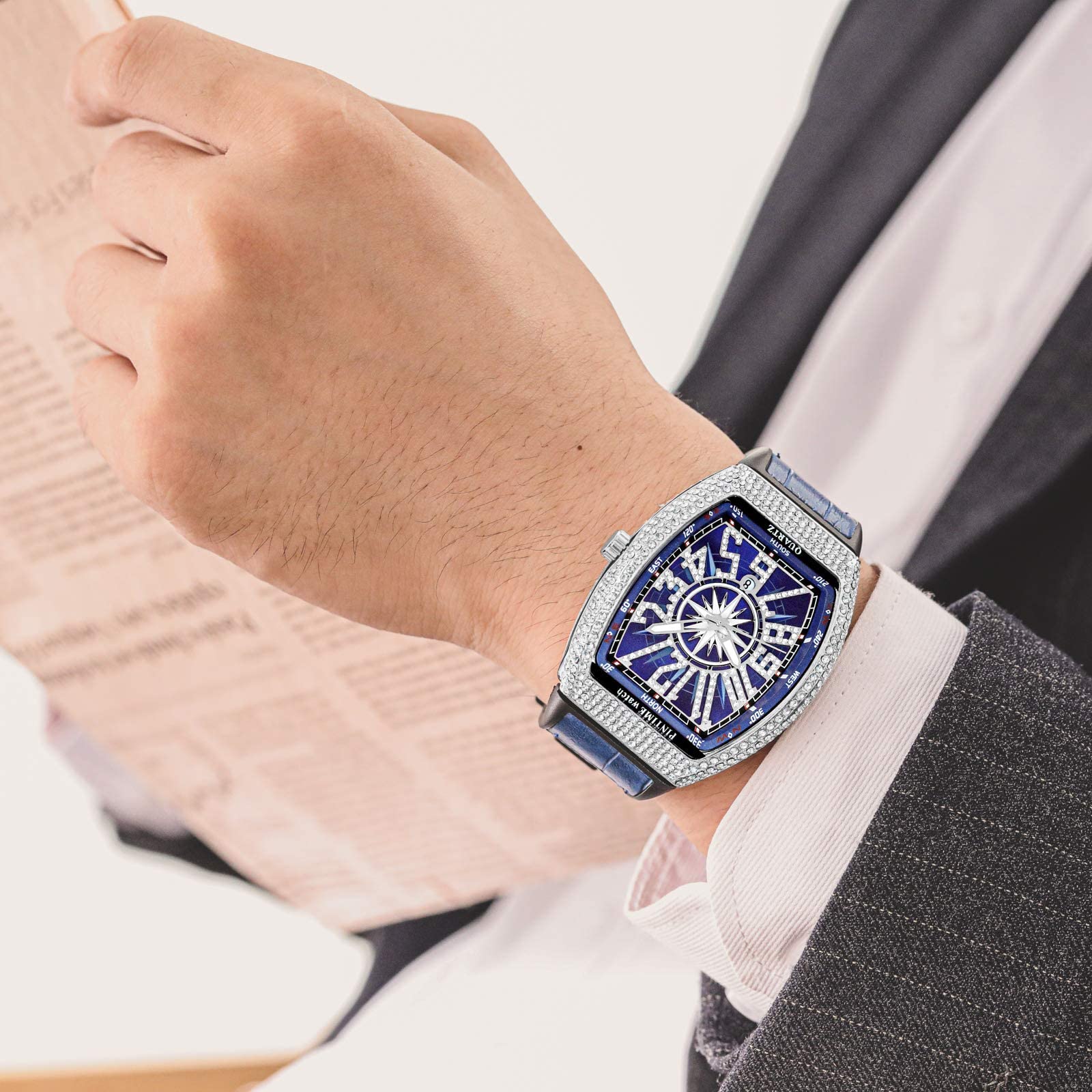 Gosasa Reloj de Pulsera analógico de Cuarzo de Acero Inoxidable para Hombre, diseño de Hip Hop, con Cristales Brillantes, Caja Rectangular