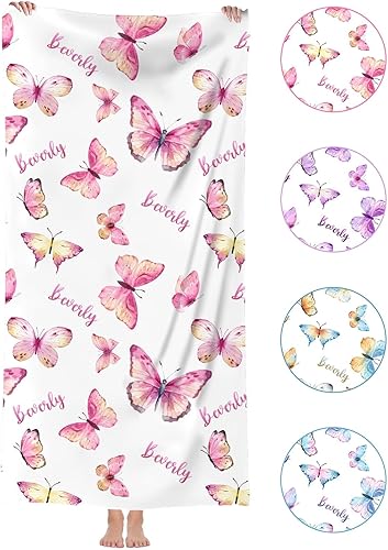 NIBESSER Toallas de playa personalizadas con nombres para niños y adultos, microfibra de secado rápido, toalla de playa personalizada de viaje sin