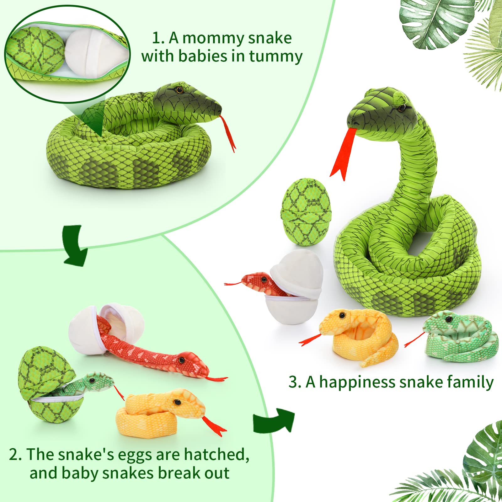 MorisMos Giant Snake Teddy Stuffed Animal, 200cm Green Mom Snake Plush with kawaii Baby Inside, Cuddly Big Soft Toy Large Fluffy Gift for Kids Birthday Valentines Deco — view 3