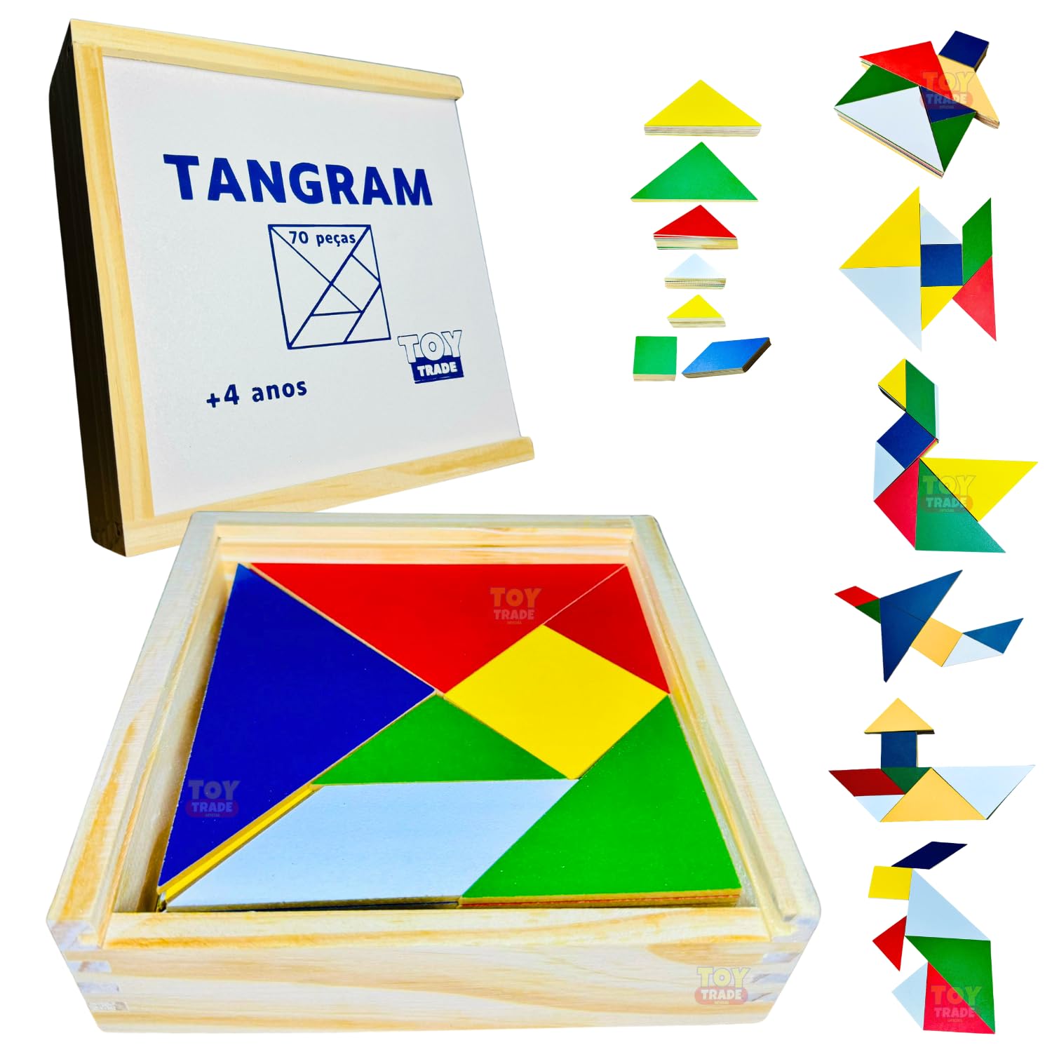 Tangram 10 Jogos 70 Peças Em Madeira Jogo Educativo Pedagógico