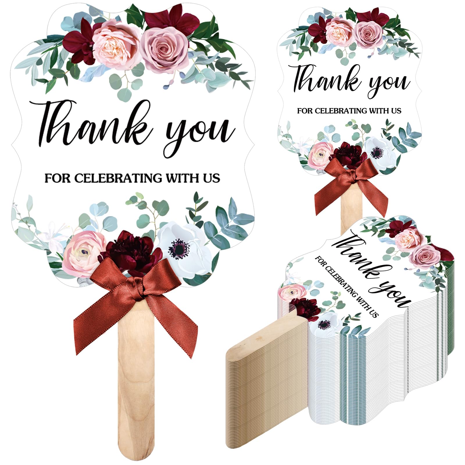Foldable Hand Fans 50-Pack Wedding Hand Fans - Pink Floral Foldable Guest  Favors With Sticks \u0026 Bows Abanicos De Mano, image size:1600x1600