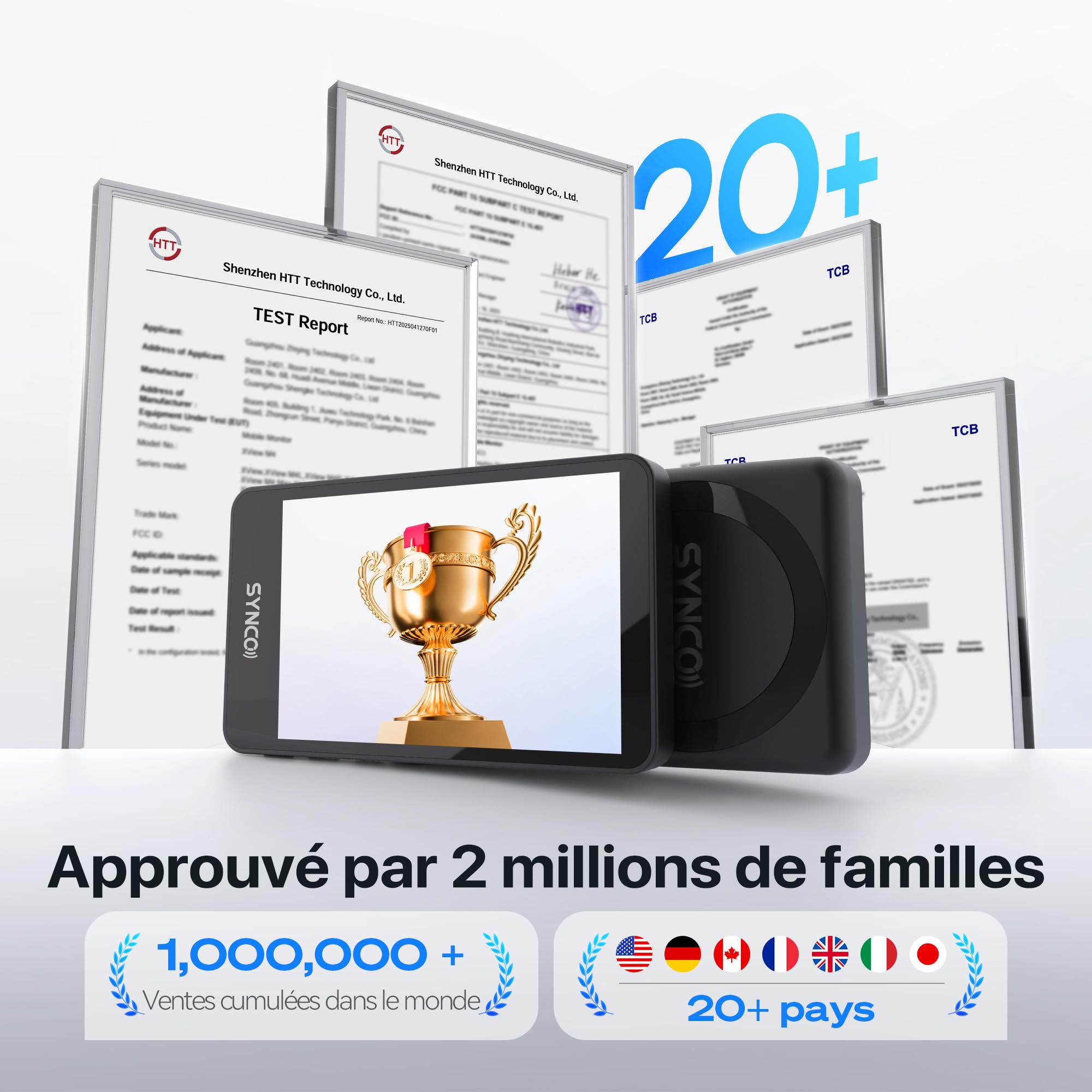 SYNCO XView Écran Moniteur Selfie Vlog avec Écran Tactile pour iPhone 7-17 & Samsung, Caméra Arrière Magnétique 4K/1080p 3H et Haut-Parleur Intégré pour Youtube, TikTok (Noir)