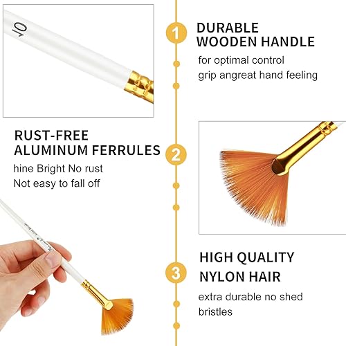 Miniatura 5 de Juego de 5 pinceles de pintura de abanico, pinceles de acuarela con mango largo de madera, pincel de nailon para pintura de cabello