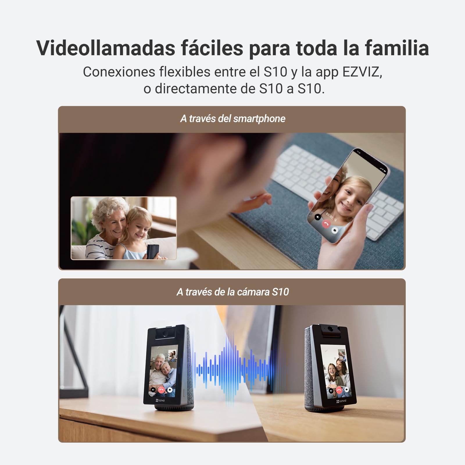 EZVIZ S10 Cámara Vigilancia WiFi Interior 2K+ 360°, Pantalla Táctil 4" con Videollamada, IA Detección Humana/Mascota/Llanto, Monitor Bebé/Ancianos, Álbum Digital y Altavoz Bluetooth,WiFi 6 2.4/5GHz