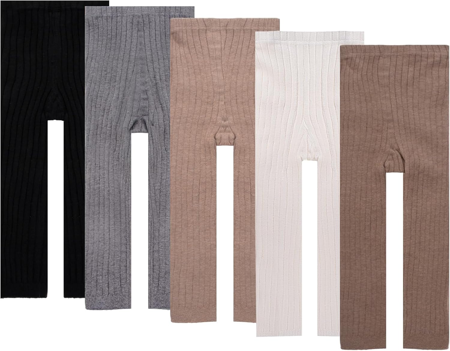 Meeshine Baby Girls Knit Legging Toddler Tight Solid Rib Footless Knitted Stocking Pant for 2-8T,5 Pack