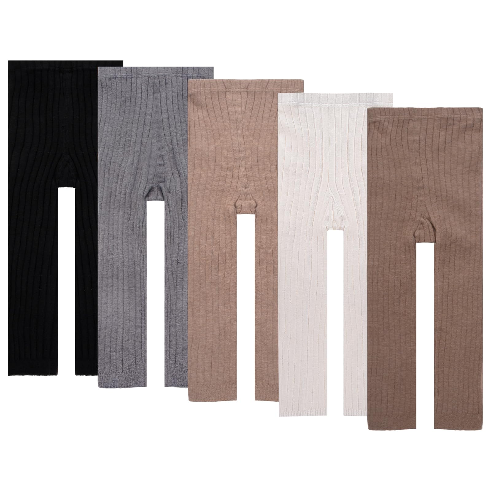 Meeshine Baby Girls Knit Legging Toddler Tight Solid Rib Footless Knitted Stocking Pant for 2-8T,5 Pack