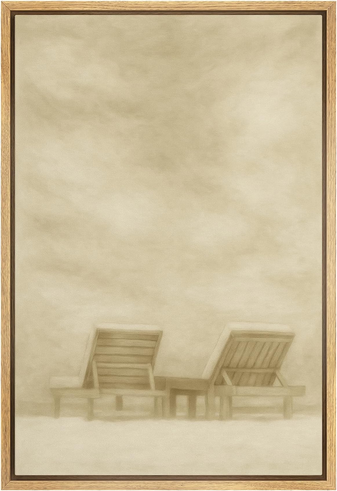 SIGNFORD Framed Canvas Print Wall Art Minimalist Beach Chairs Monochrome Coastal Scene with Lounge Chairs Illustrations Modern Art Decorative for Living Room, Bedroom, Office - 24"x36" Natural