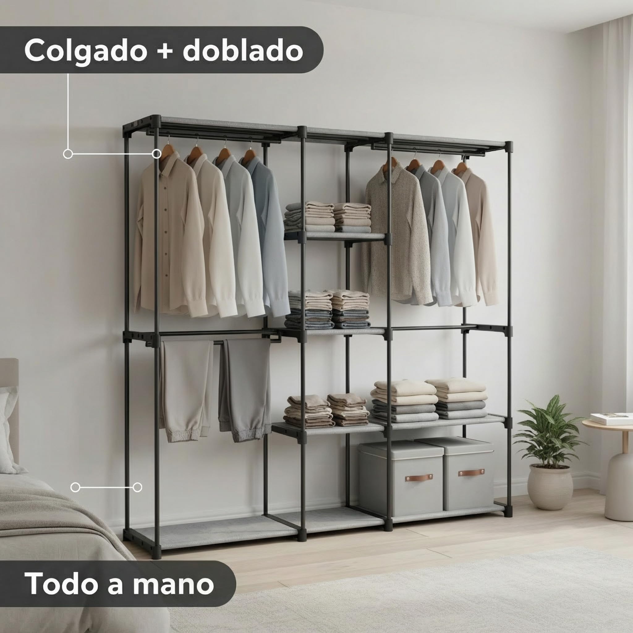 Pincho Burro Ropa, Armario de Tela, Armario Ropero Portatil para Ropa, Armario Tela, Organizador de Ropa, Vestidor Abierto, Closet Organizer, Perchero Burro Ropa Colgador Ropa - 182 x 43 x 182 cm