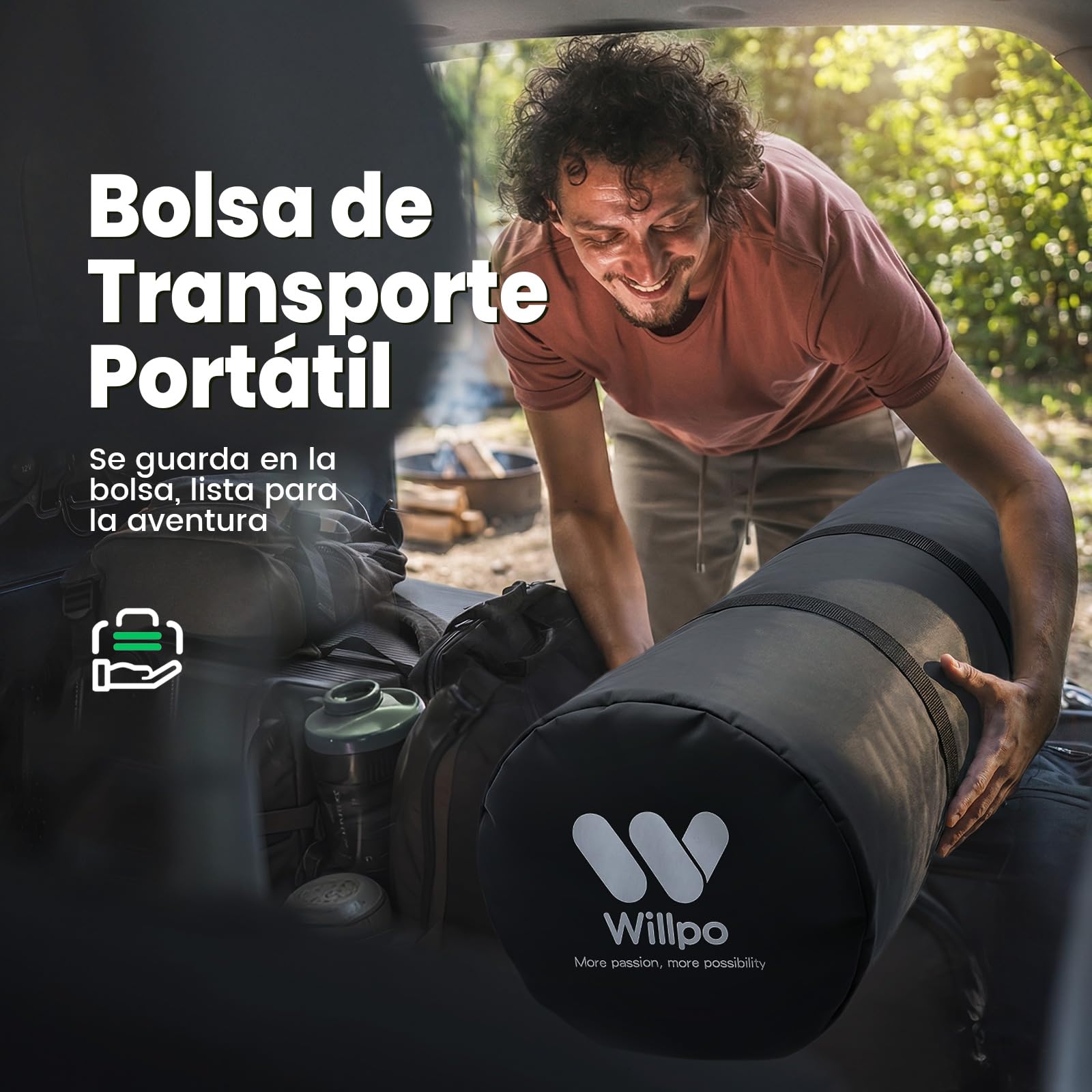 Willpo Colchoneta de Espuma Viscoelástica para Camping con Bolsa de Viaje, Esterilla Portátil Ligera Gris