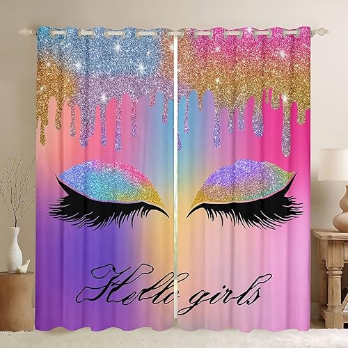 Miniatura 8 de Feelyou Cortinas opacas para oscurecer las pestañas para dormitorio, sala de estar, estampado de purpurina rosa (sin brillantina), cortinas opacas