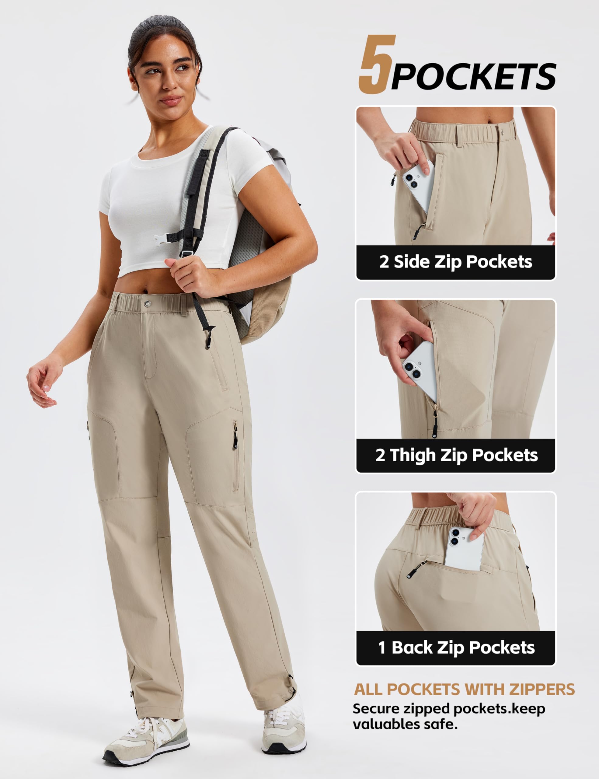 MoFiz Wanderhose Damen Schnelltrocknend Leichte Trekkinghose wasserdicht mit Tasche Atmungsaktiv Outdoorhose für Damen UV-Schutz Arbeitshose Funktionshose (S-2XL)