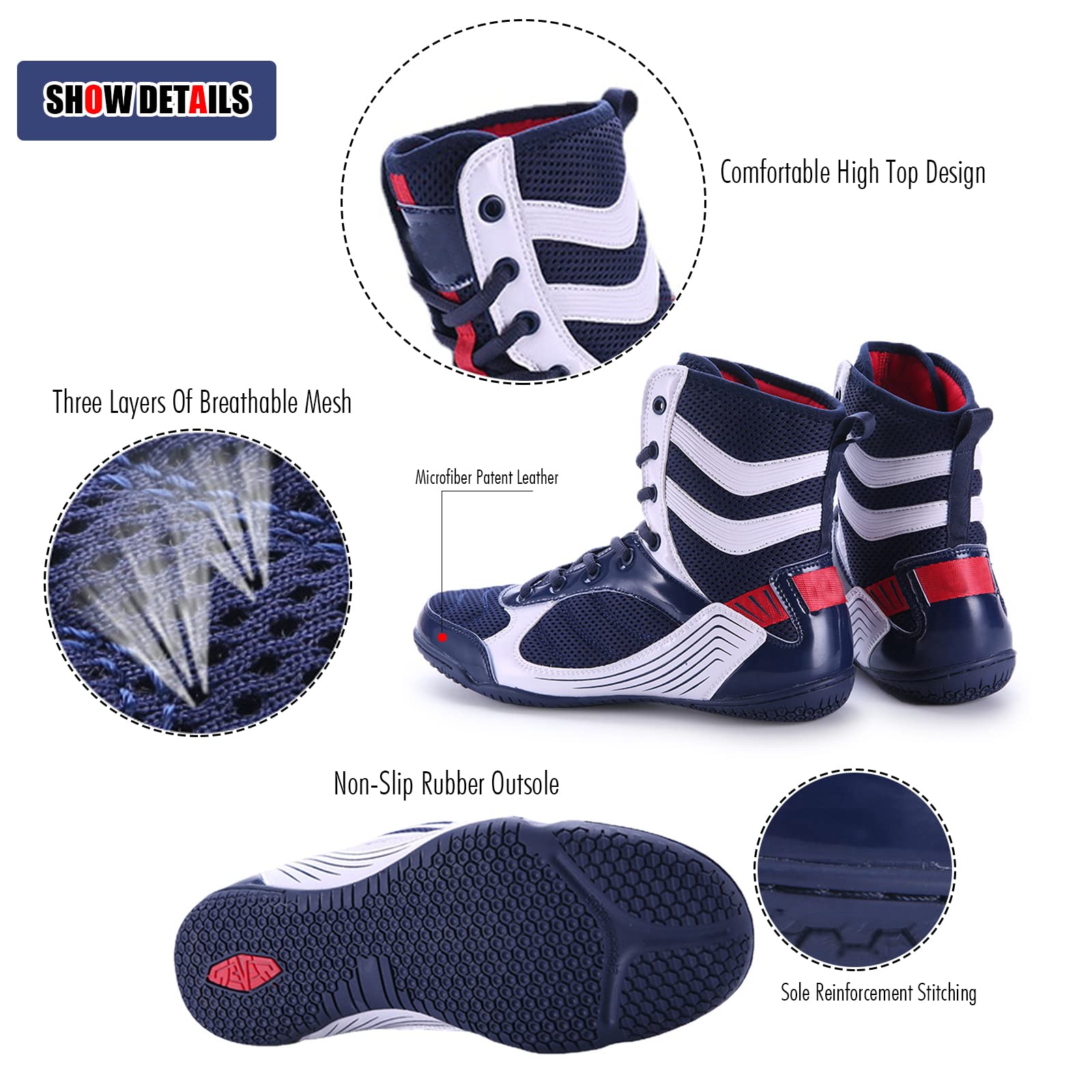 LZQpearl Stivali da Boxe, Scarpe Wrestling Superiori, Uomo Donna Scarpe da Ginnastica, Scarpe da Ginnastica per da Combattimento L'allenamento MMA Muay Thai Arti Marziali