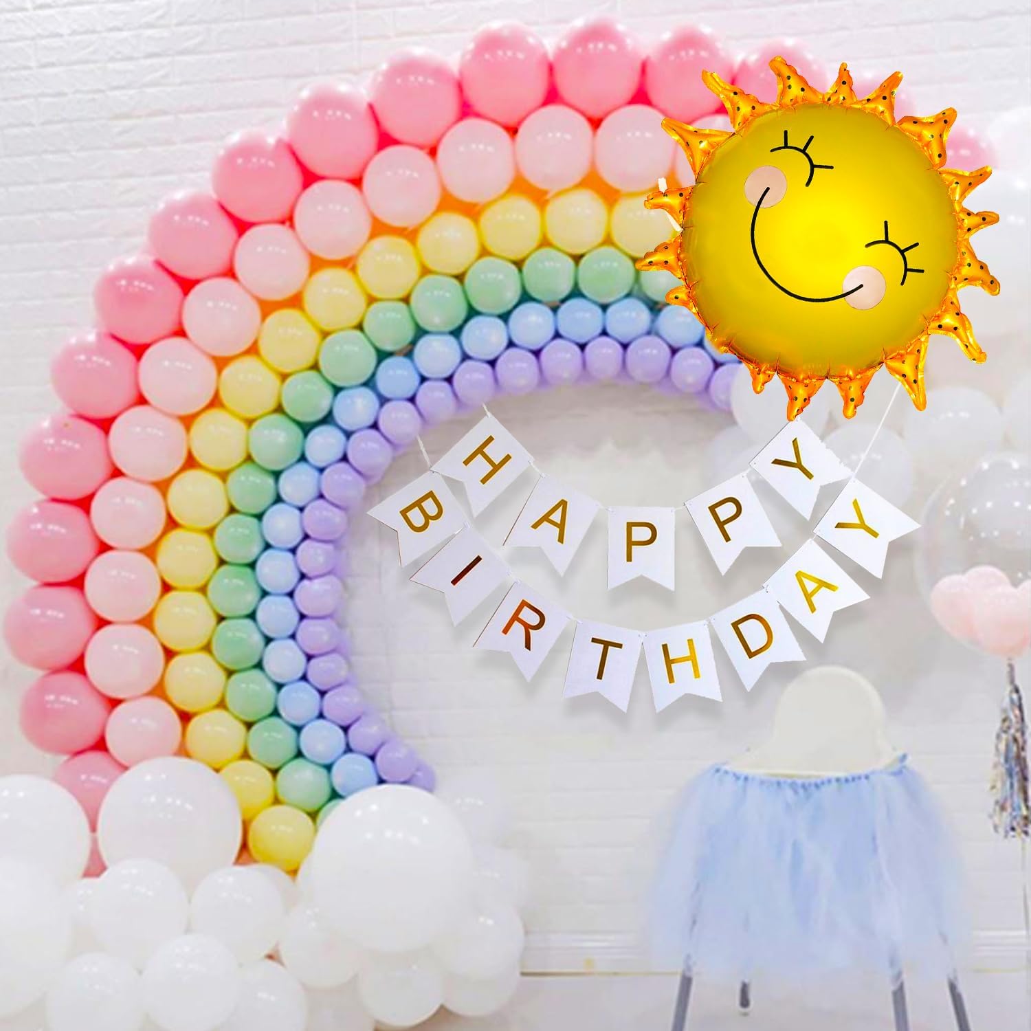 Party Propz Rainbow Theme Birthday Decorations - 64 Pcs, Multicolor Birthday Decoration Items for Girls Boys | Colourful Bday Decor | Foil, Pastel Balloons, Banner(Cardstock), Glue Dot, Arch Tape