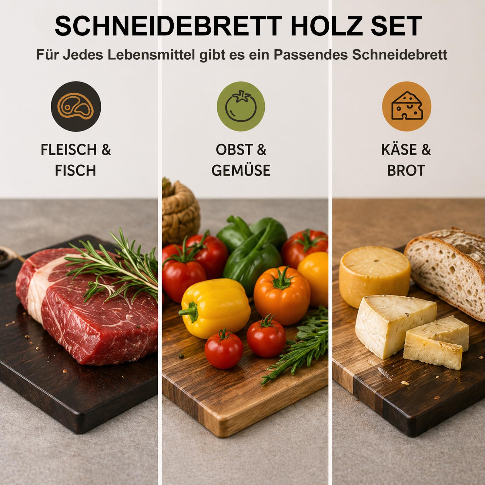 3er Set Schneidebrett Bibliothek Buchschneidebrett mit Ständer, das aussieht wie Bücher, Küche Schneidebrett Holz Set für Brot Käse Obst Gemüse Fleisch