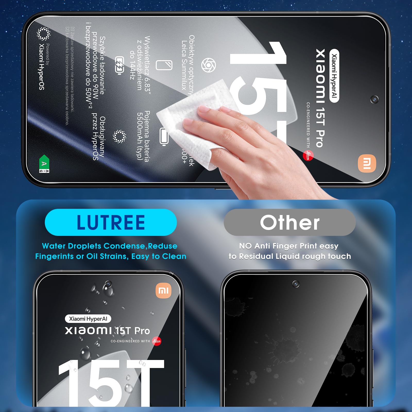 Pack 3 Protectores Pantalla + 3 Protectores Cámara Para Xiaomi 15T Y 15T Pro - Dureza 9H, Antihuellas Y Alta Transparencia (6.83 Pulgadas)