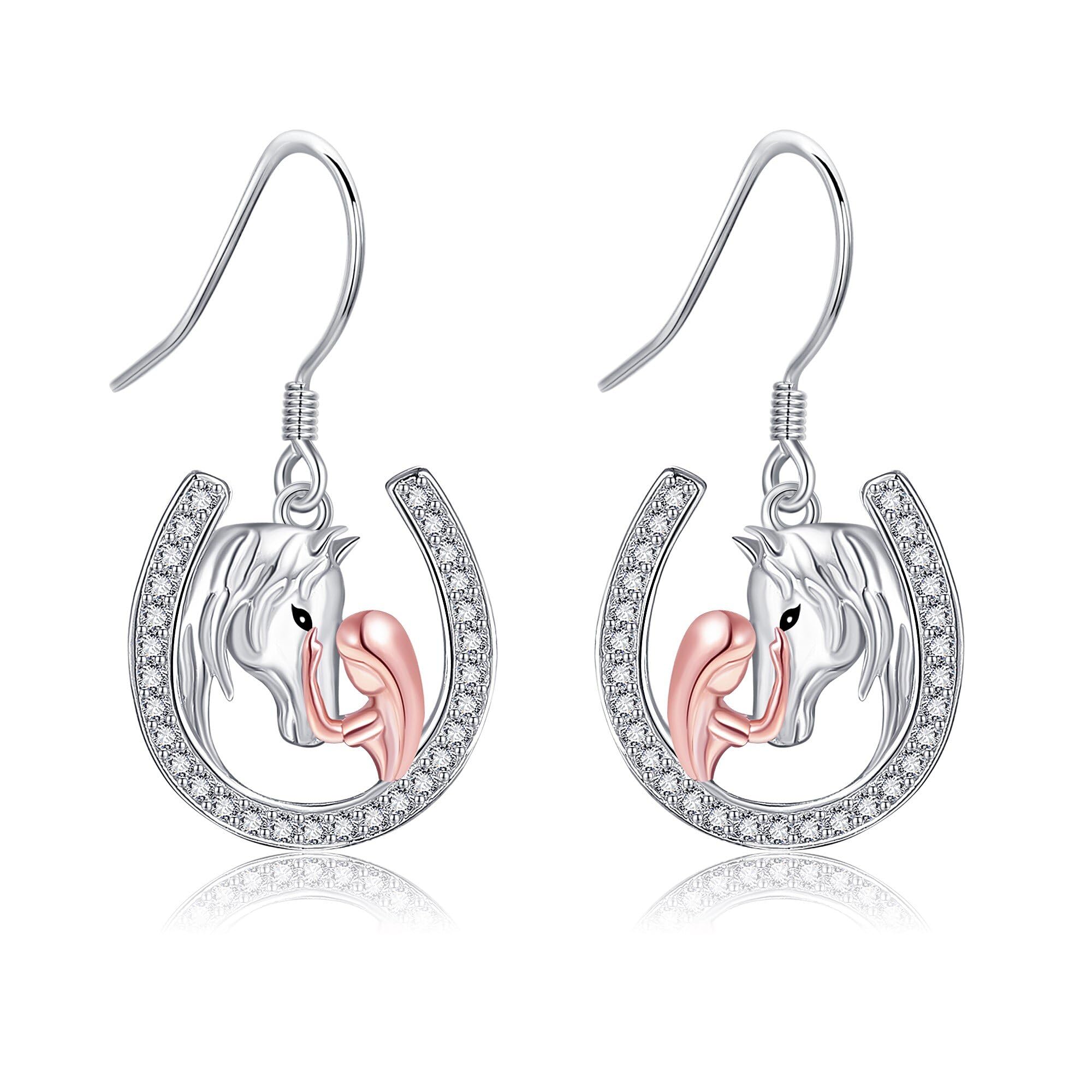 Hufeisen Ohrringe 925 Sterling Silber Pferde Ohrhänger Pferde Schmuck Geschenke für Damen Mädchen Pferdeliebhaber