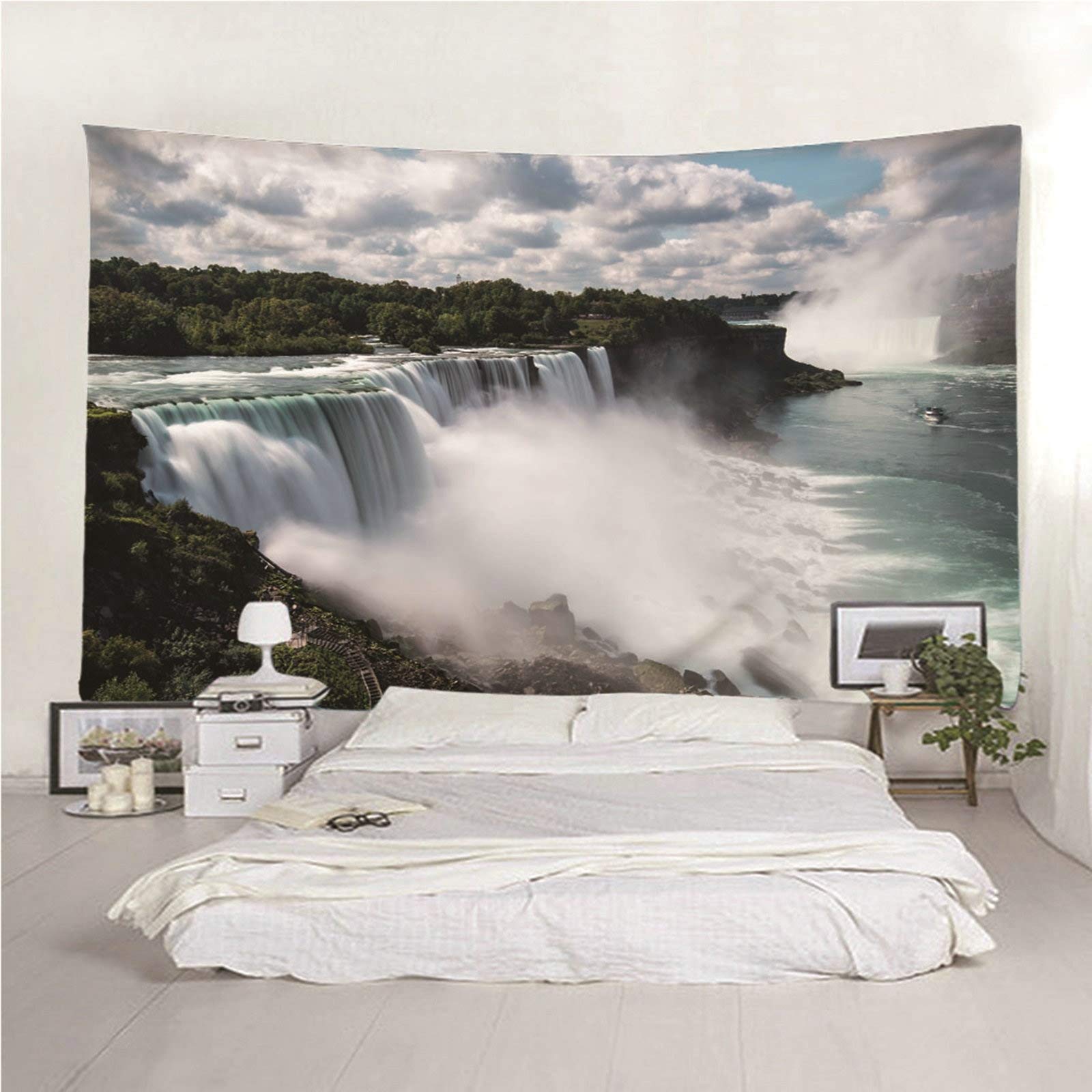 Tapestry Blanco Verde, Tela Pared Playa Pared de Hogar, Pareo/Toalla de Playa Grande, Sofá- 300x260CM