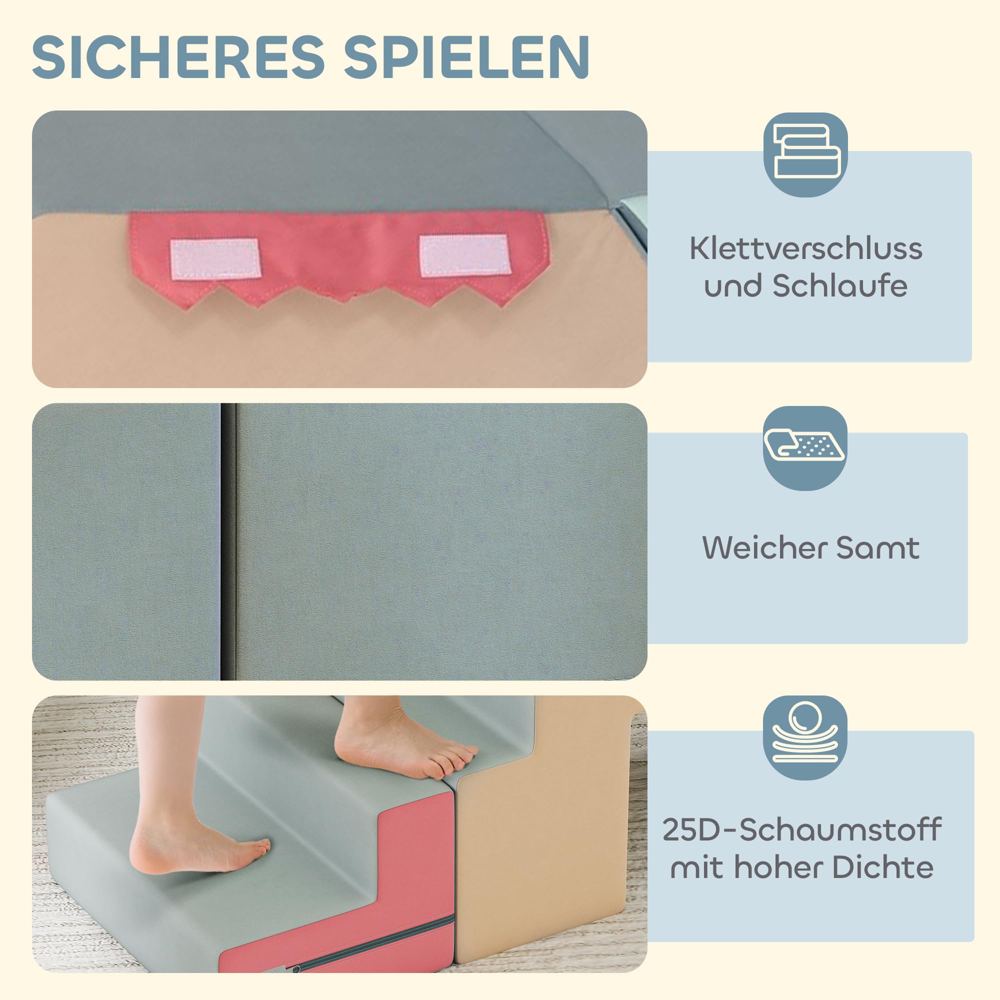 AIYAPLAY Kinder Schaumstoff Bausteine 2er Set Softbausteine Bunt | Riesenbausteine, Großbausteine, mit Samtoptik, Klettern, Bauklötze, Bausteinset