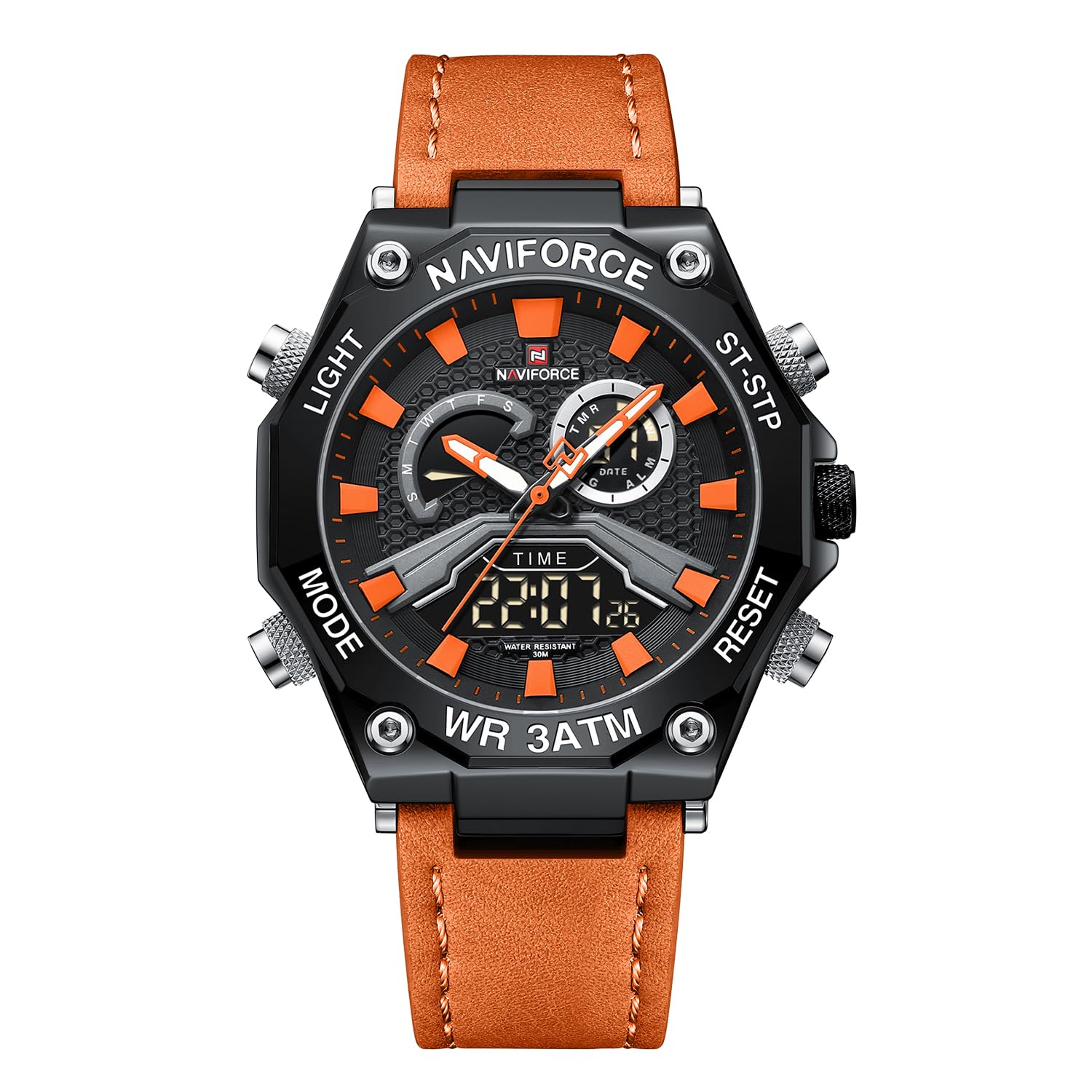 NAVIFORCE Mens Sport Digital Chronograph Watches Super Bright Backlight Waterproof Leather Wristwatch, Green, Military,Sports,Fashion,Casual (B0C8TSG32V) Amazon Price History, Amazon Price Tracker
