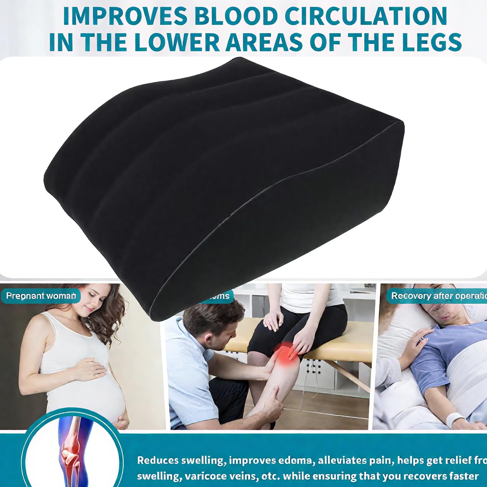 Cuscino per Gambe Gonfiabile, Cuneo per le Gambe per Dormire, per Migliorare la Circolazione e Ridurre il Gonfiore (Nero)