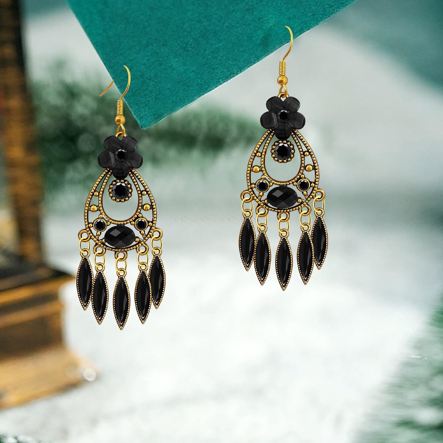 Handmade Bohemian Dainty Acrylic Crystal Chandelier Flower Dangle Drop Earrings Lightweight Aesthetic Floral Leaf Alloy Hook Earrings for Women - Image 6