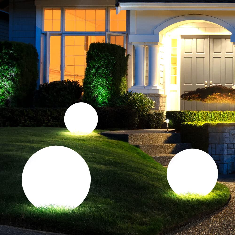 3er Set LED Außen Solar Kugel Leuchten Garten Beleuchtung Rasen Blumenbeet Steck Lampen 1x 20 cm und 2x 25 cm
