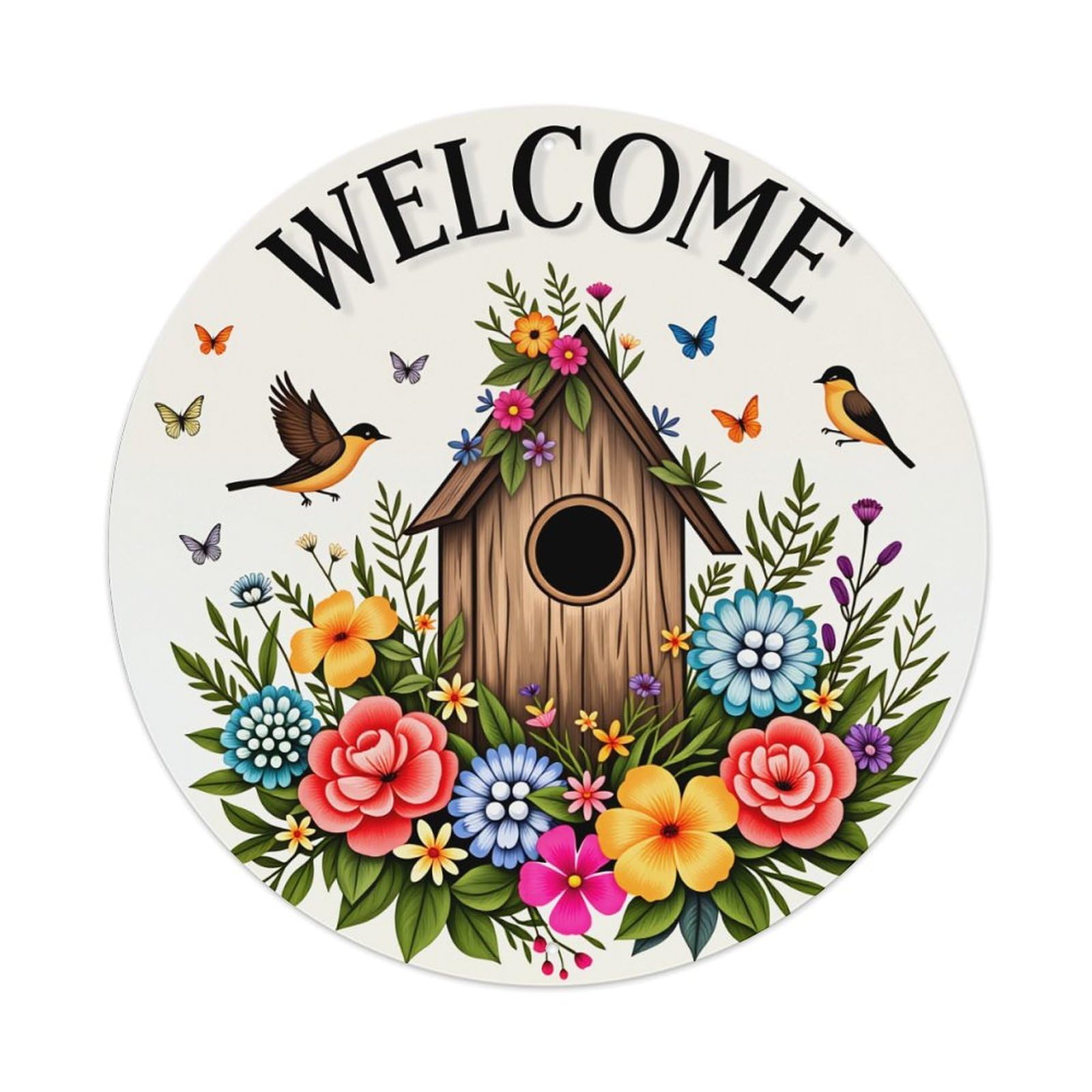Welcome Birdhouse Flowers Butterflies Birds Tin Sign Vintage Style Home Bar Garden Wall Plaque Decor Metal Poster 8x12 Inch
