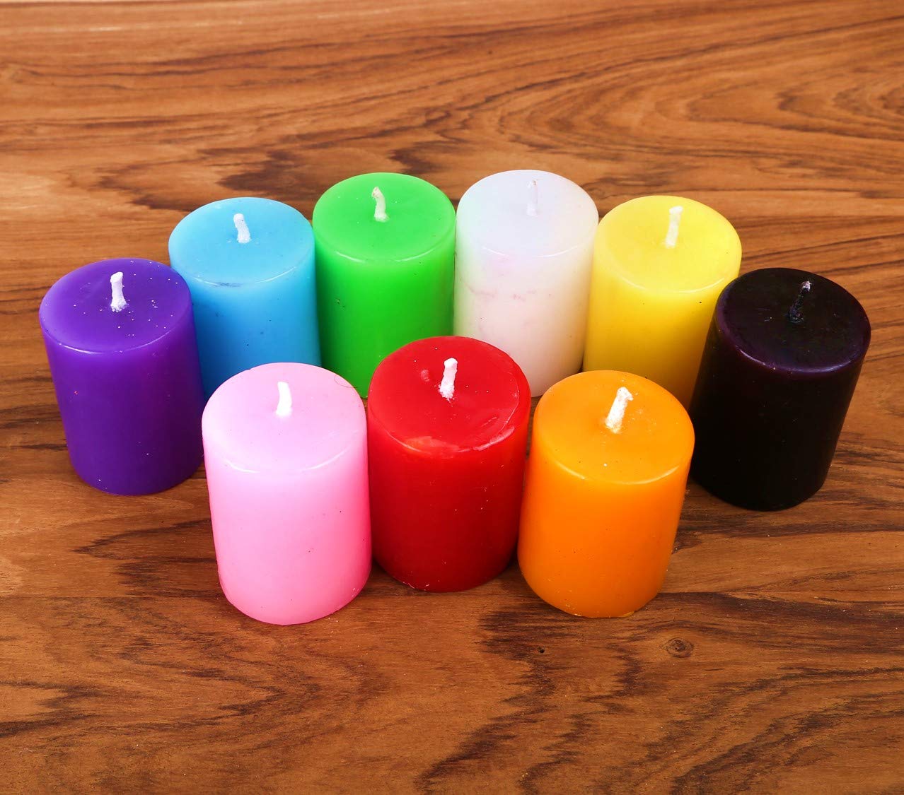 RCW Set of 9 Candle Set for Home Decor & Gifting Unscented Piller Multicolor Candles Set Round 3.5 CM Diameter Smokeless Perfect for Indoor Diwali Christmas X-mas Parties Dinner Table (Length - 5CM)-image-19