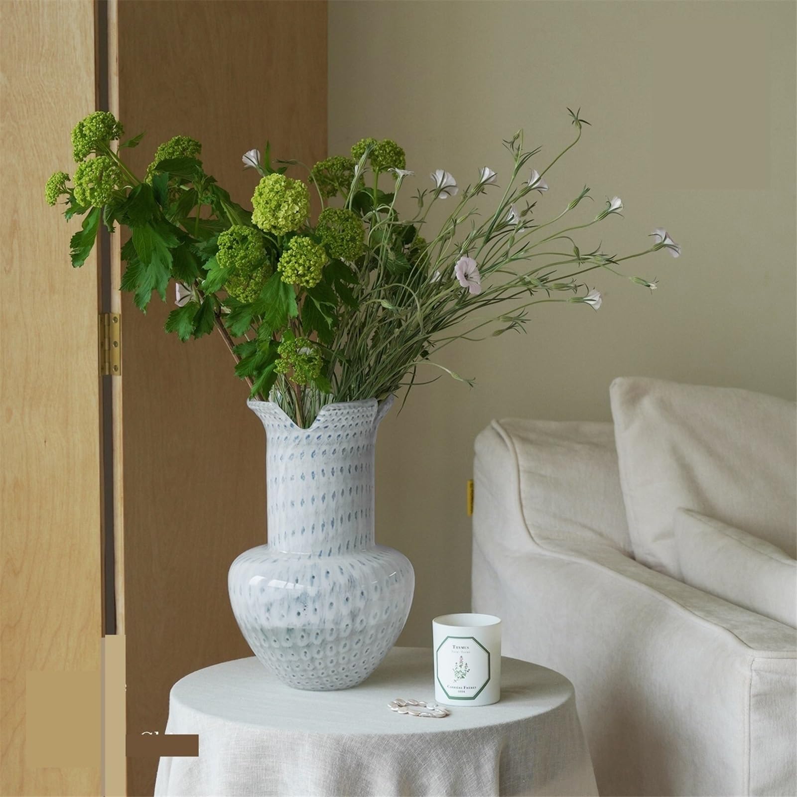 Vaso di Fiori Vaso Artistico in Vetro Fatto a Mano, Ornamenti Floreali for la Decorazione della casa, Articoli Blu e Bianchi