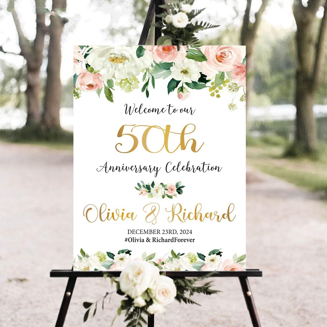Personalized 50th Wedding Anniversary Yard Sign, Personalized Golden Anniversary Lawn Decoration for Couple Celebration, Elegant Outdoor Welcome Board for Party Entrance, 12x18 Inch #4