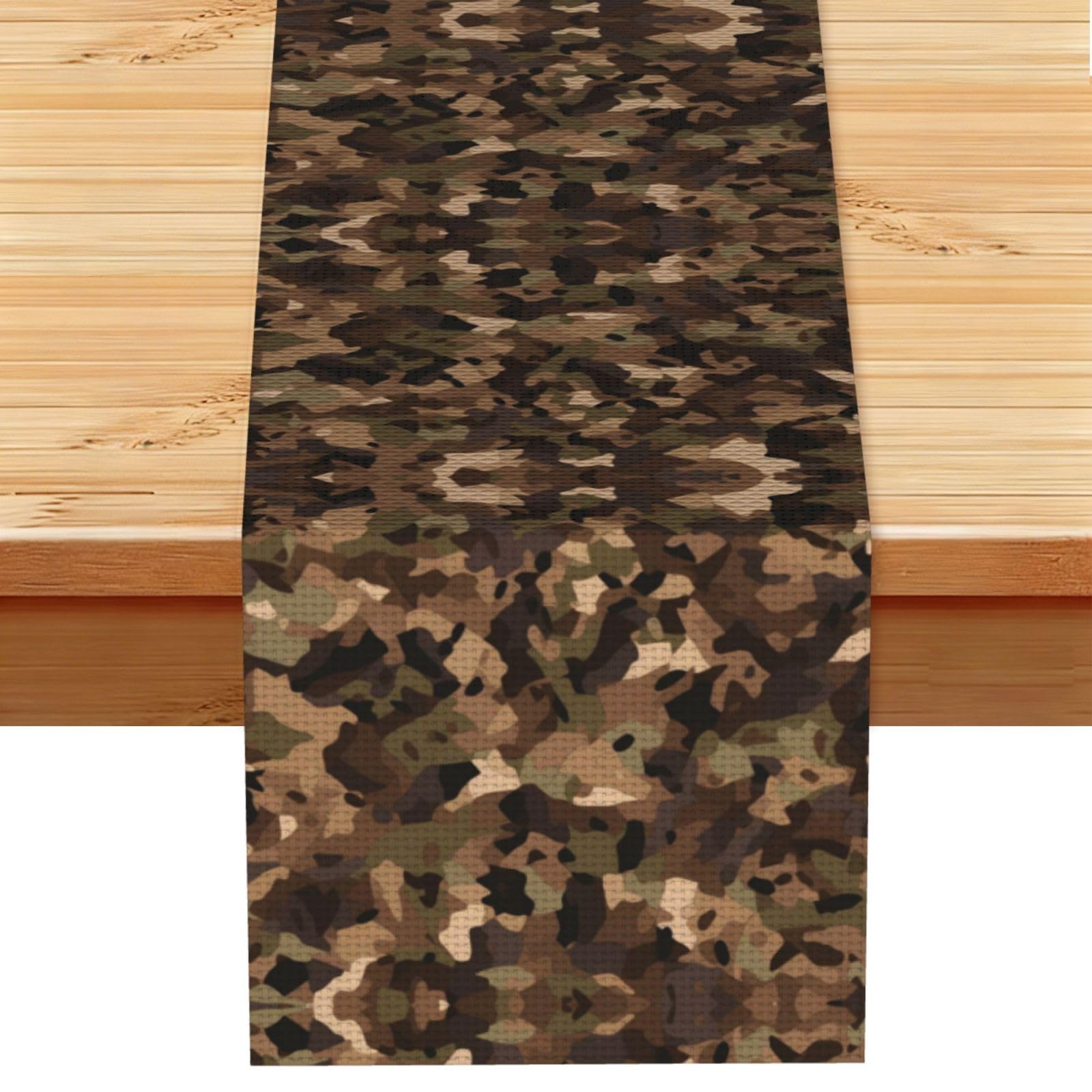 Earthy Brown Tan Camo Printed Table Runner 13 x 72, Wrinkle Resistant Decor for Dining Table Coffee Table Fireplace