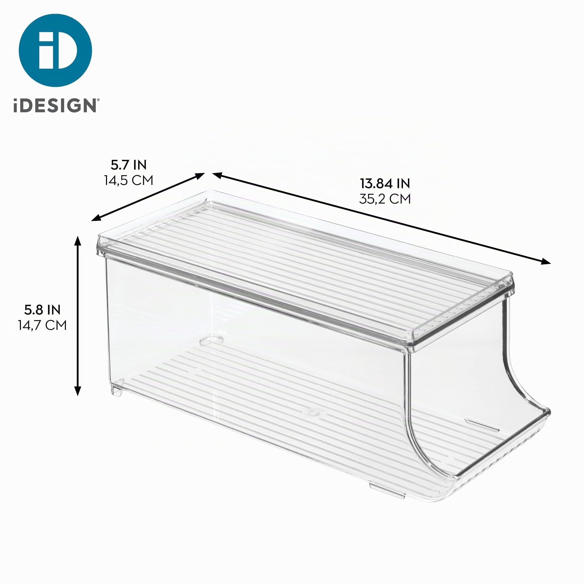 iDesign bac rangement frigo à couvercle, petite boîte conservation alimentaire en plastique pour neuf canettes, boîte alimentaire pour conserves, transparent