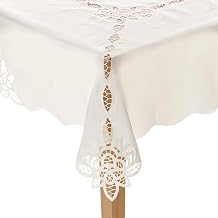 Violet Linen Betenburg Lace Design Tablecloth Beige 70" by 120" Oblong/Rectangle