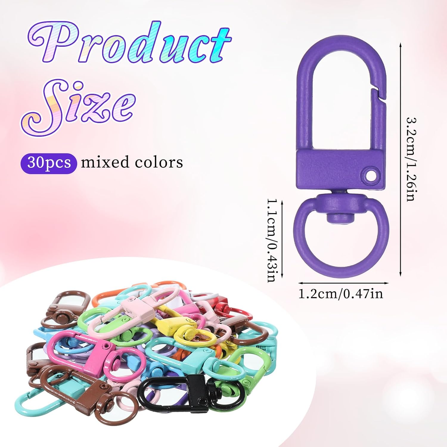 30PCS Metal Lobster Claw Clasps, Lanyard Swivel Snap Hooks with Key Rings, Heavy Duty Metal Keychain Clip, DIY Accessories for Bag Key Chains Connector Jewelry Making (Mixed Color) - Image 2