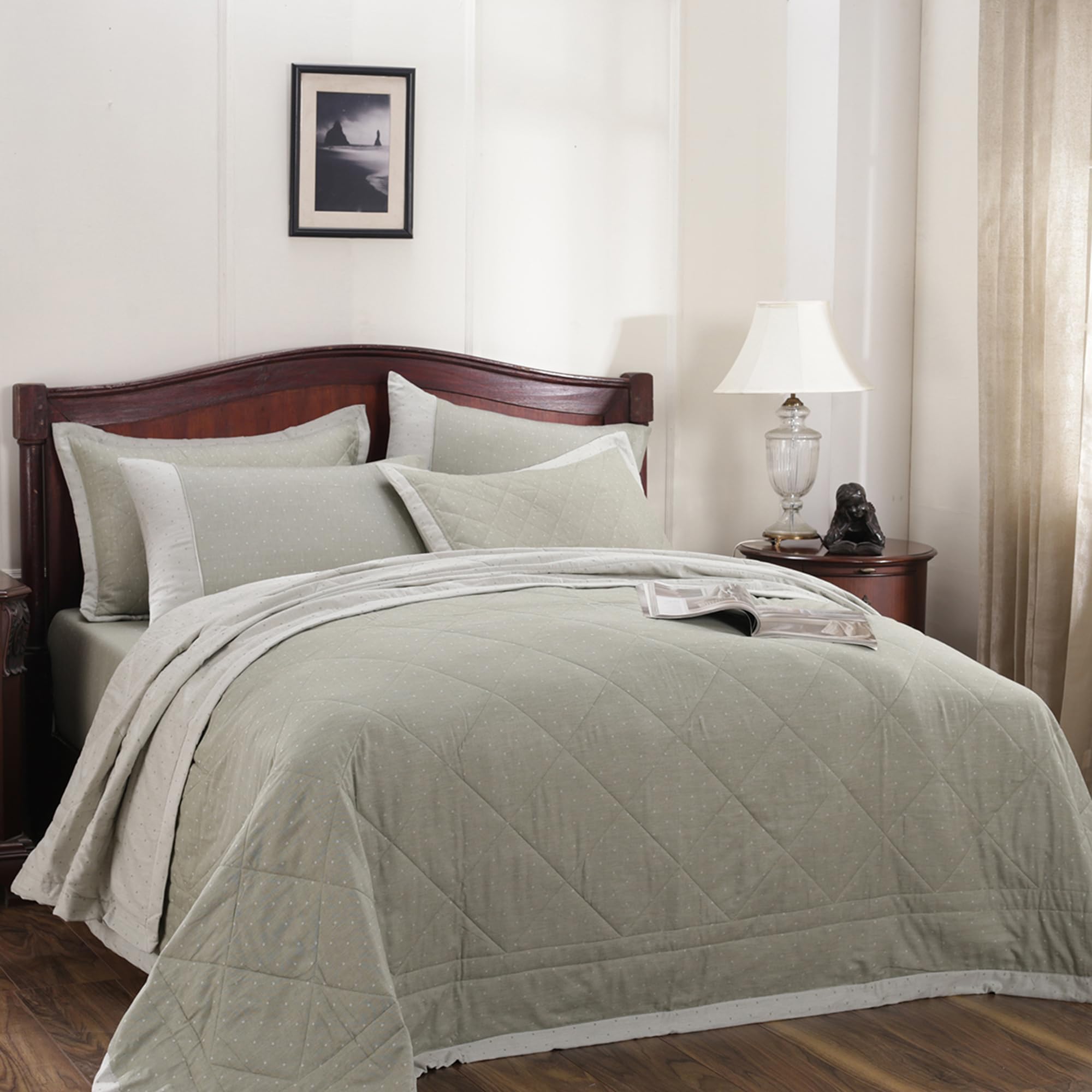 maspar Muted Dot 100% Natural Cotton Filling Summer AC Quilt/Quilted Bed Cover/Comforter, 265 x 228 cm, Double, Green