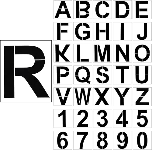 SATINIOR 36 plantillas de letras grandes, plantillas reutilizables del alfabeto, plantillas de números, manualidades para pared de madera, tela,