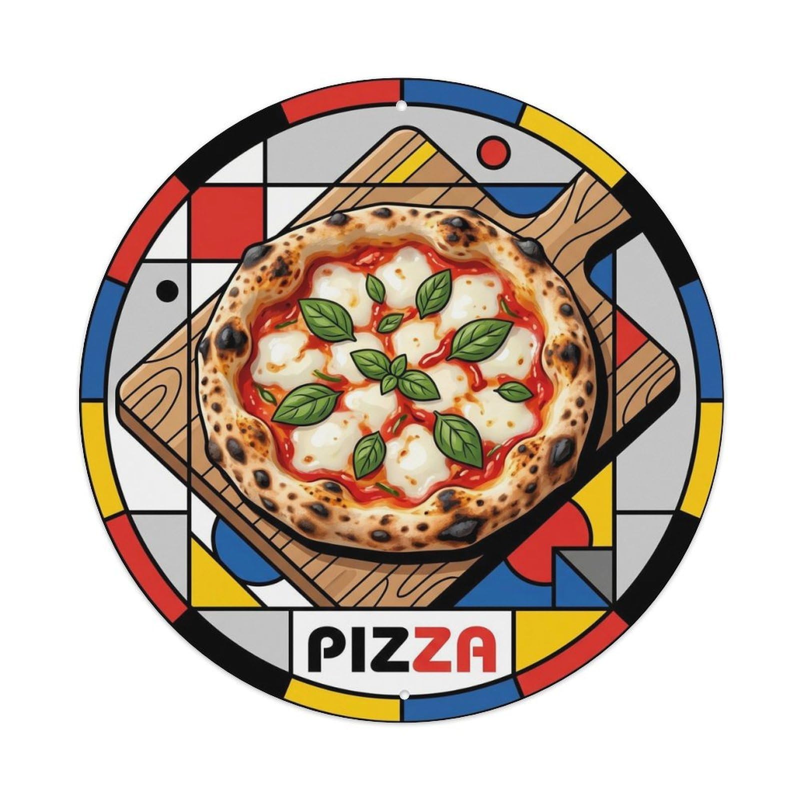 Cxhjca 8X8inch(20X20cm) Pizza Italian World Cuisine Geometric Style Pizzeria Metal Tin Sign