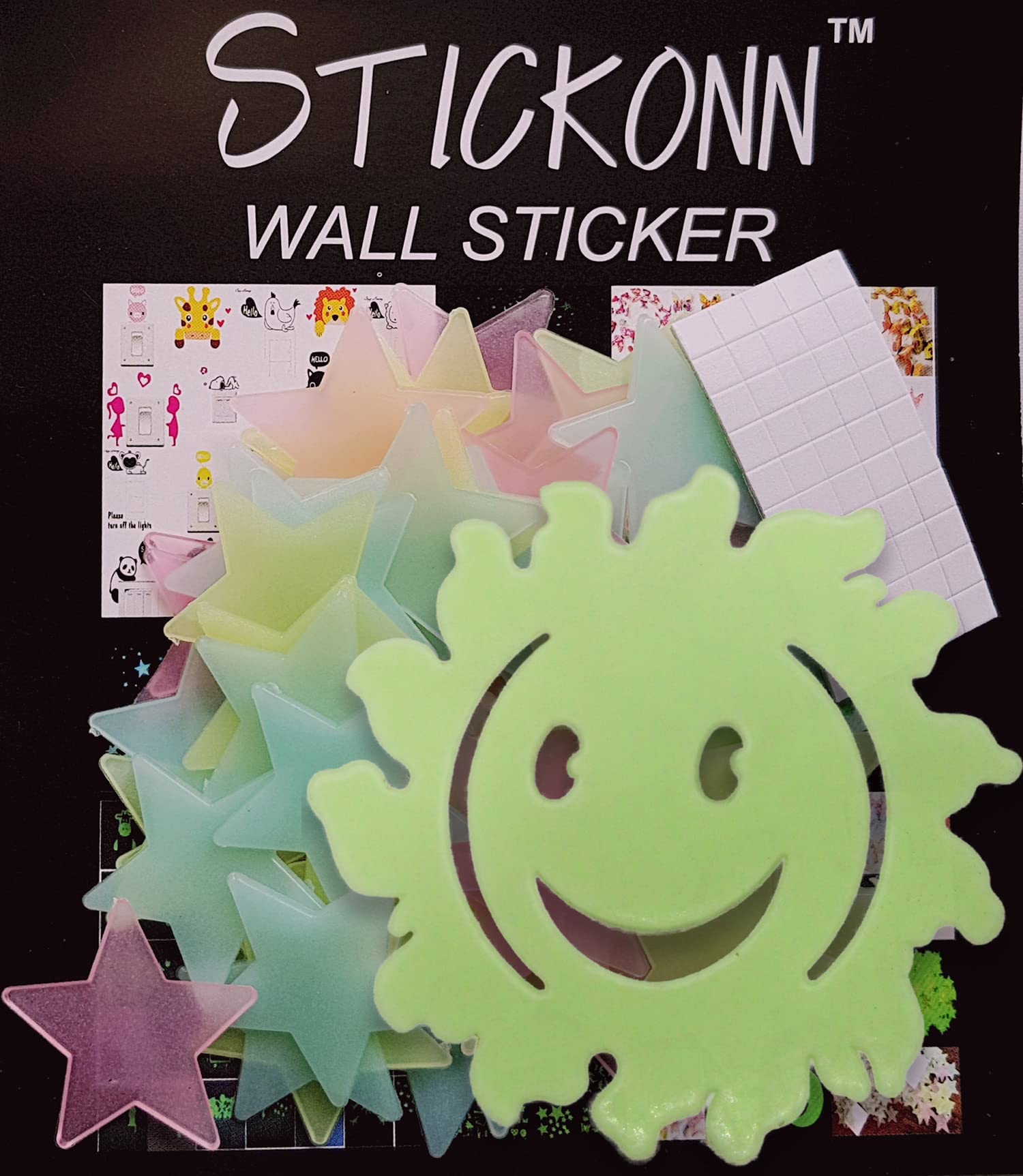 Stickonn Multi Green Colour Fluorescent Glow in The Dark Star Wall Sticker(50 Stars and 1 Sun, Size: 3.8x3.8 cm)