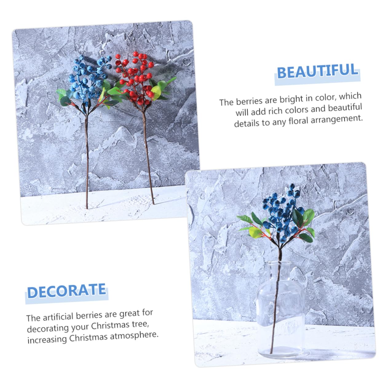 Cabilock 20 Piezas Artificiales Manualidades navideñas Christmas Decorations selecciones de de Navidad ramita de Decoración navideña de Acebo Falsas Educación física