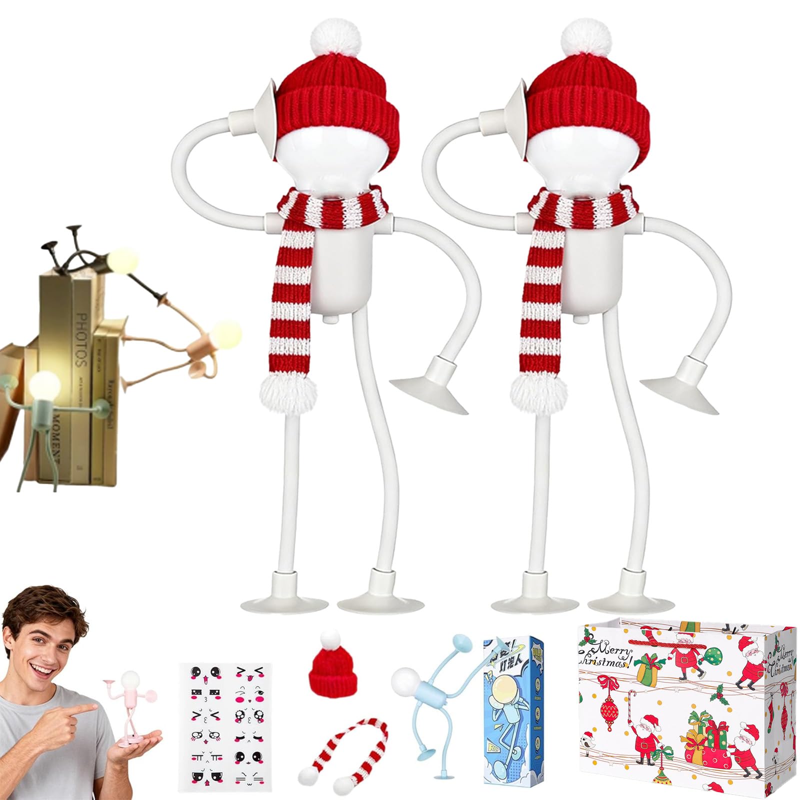 Glsayzu Boys White Changeable Shape Funny Sportsman Night Light, 1/2/4Pcs Diy Shape Cute Light Bulb Man Mini Night Light,Suction Cup Bendable Desk Table Lamp, Diy Shape Night Lights For Girls (, 2P)