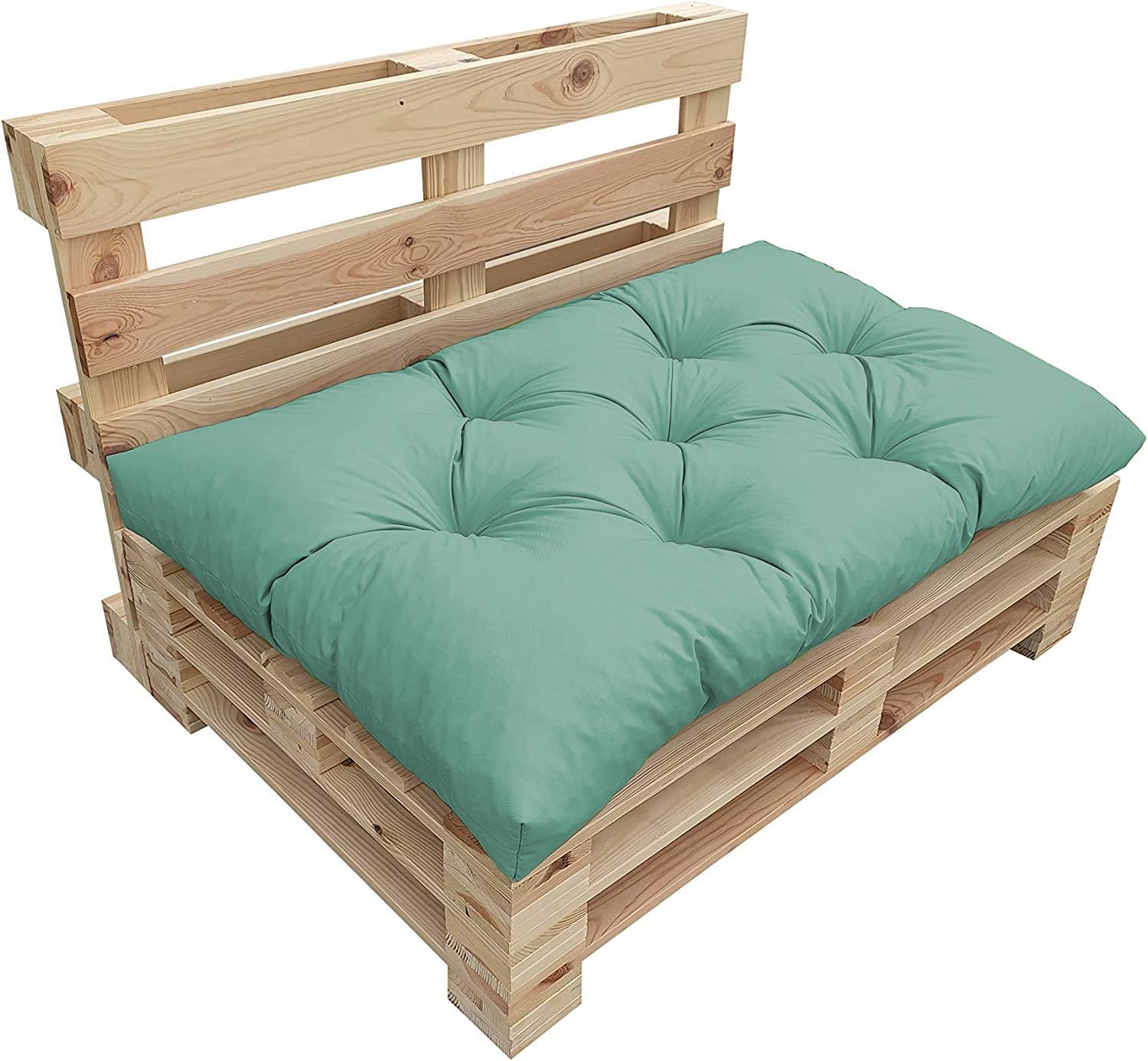 Chilly Pilley Cojín para palés, acolchado, impermeable, muchos tamaños y colores (cojín de asiento 120 x 60 x 12 cm, menta pastel)