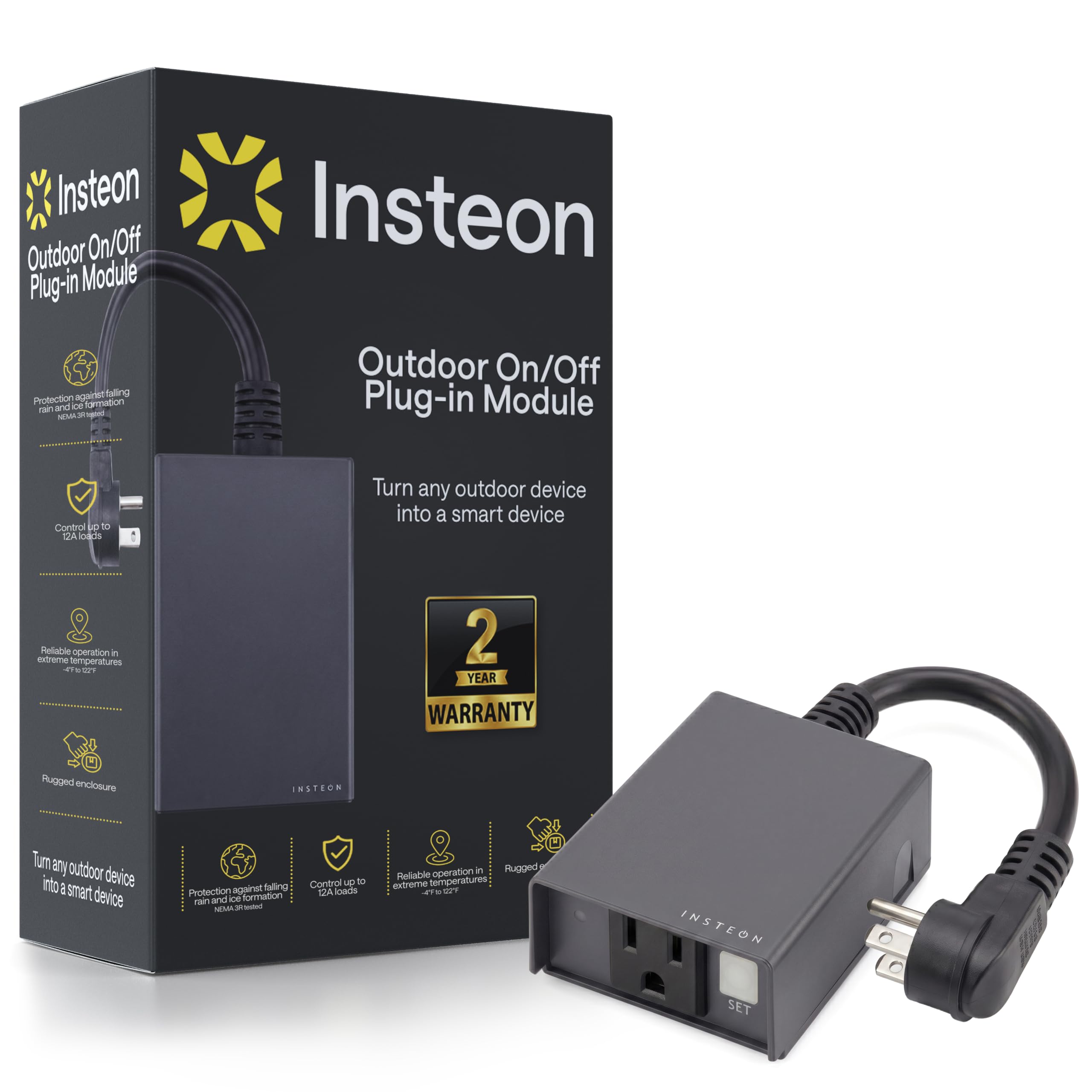 Insteon Smart Outdoor On/Off Plug-in Module, 1800W, 3-Pin, 2634-222 - Indoor or Outdoor Use, Tested for Rain and Ice - Requires Insteon Hub for Voice Control with Amazon Alexa and Google Assistant On/Off Outdoor Plug In Module