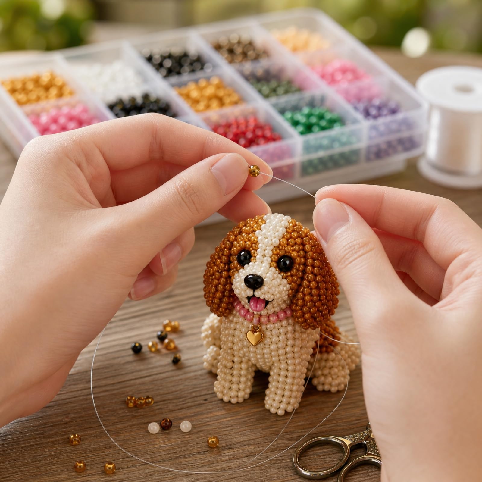 Generisch Mini 3D Perlen Tier Bastelset - Kunsthandwerksset Aus Perlenstickset Mit Anleitung - Perlenstickset für Erwachsene & Anfänger - Geschenk für Bastler (13-Hundefreunde 01)