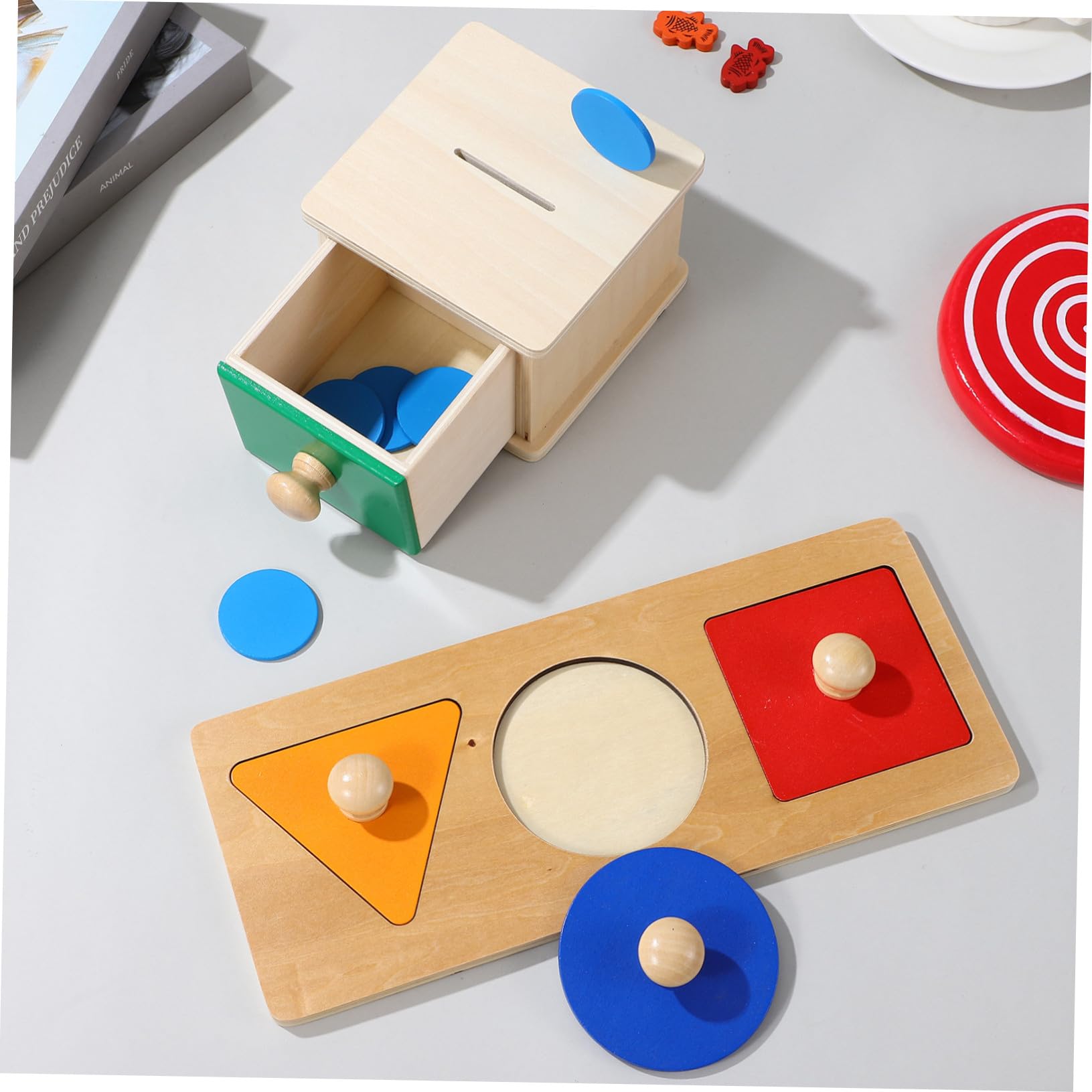 BESPORTBLE 2juego Panel de Caja de Monedas Cuadrado con Colores de Bloques Geométricos Juguetes de Madera para Bebés para Rompecabezas Educativos la Primera Infancia