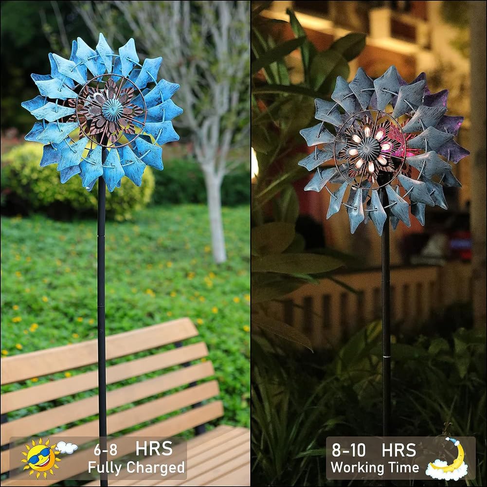 Girandola a vento da 190 cm, con luce solare in 6 colori, girevole a 360°, in metallo, per giardino, patio, decorazione esterna (marrone2)