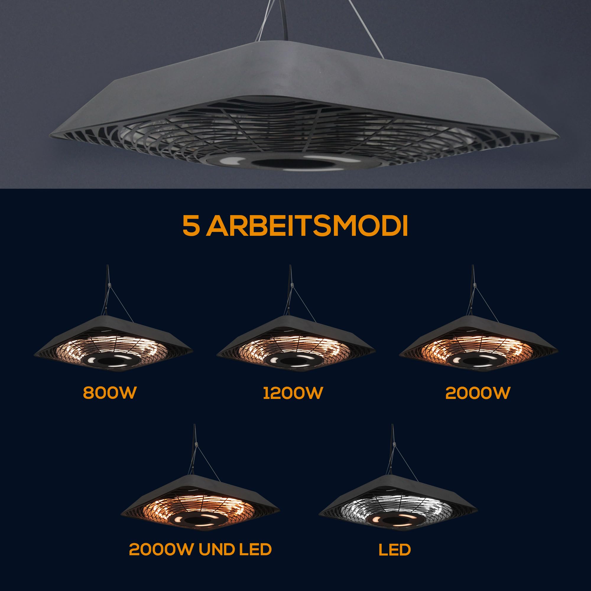 Outsunny Promiennik IR 2000W z pilotem, Czarny | 3 stopnie grzania, Osł. ochron., Wyśw. LED, IP45, Prom. ciepła, Prom. taras., Ogrz. stoj., Ogrz. IR